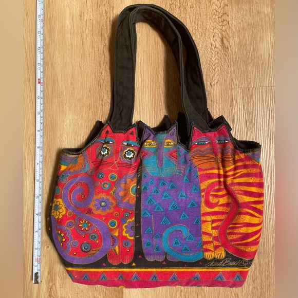 Vintage Laurel Burch shoulder bag colorful cats cat purse tote feline - Picture 10 of 11